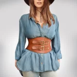 Tan brown leather corset belt