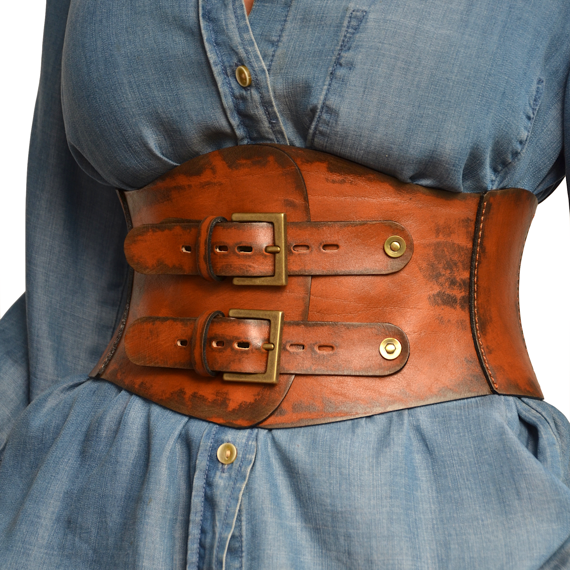 Leather Corset Belt Wide Waist Belt Womens Western Belt Rustic Underbust  Corset Plus Size Available Genuine Leather Brown Belt 