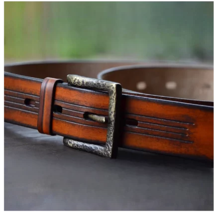 Leather belt with solid brass buckle