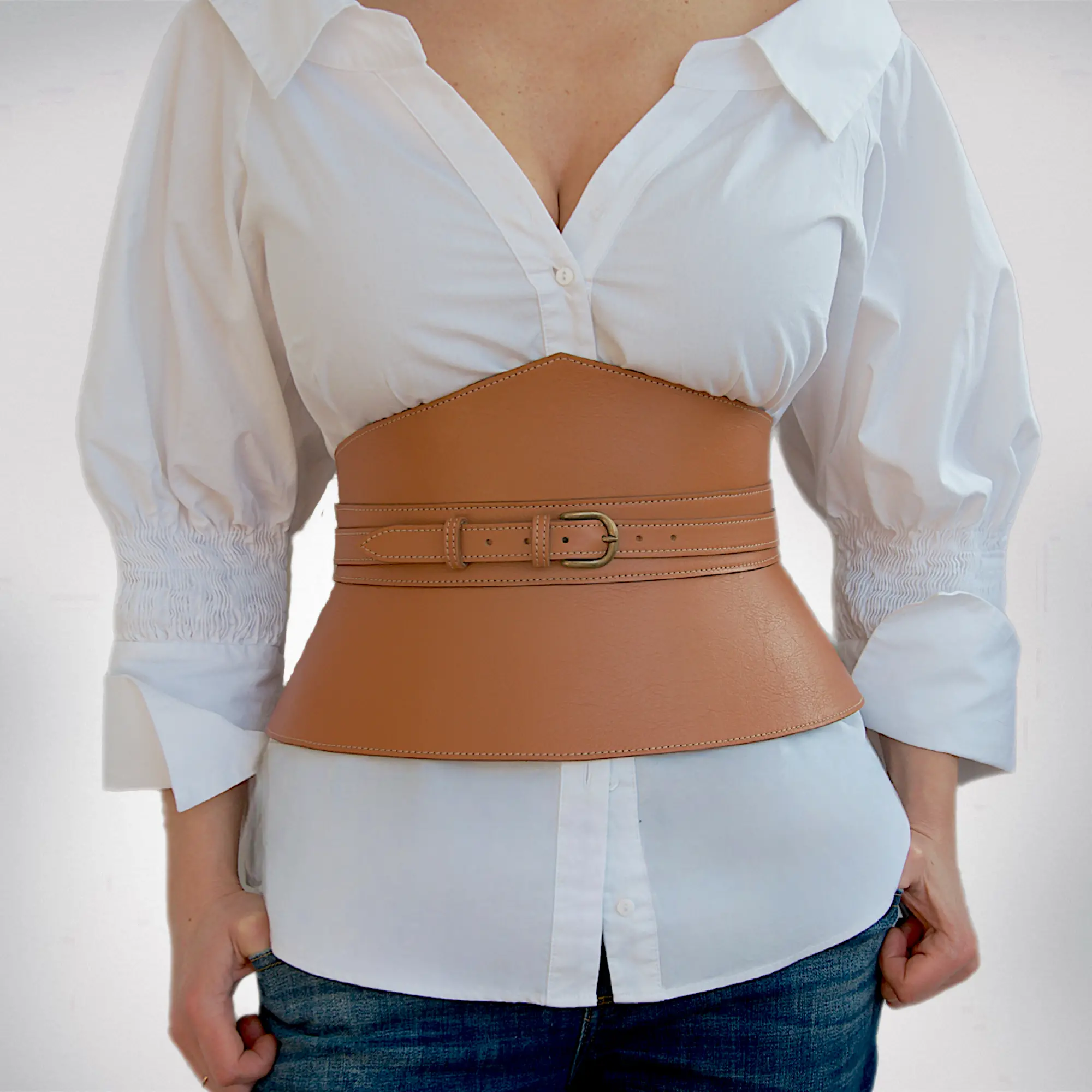Tan brown corset-peplum belt - LaLaBelt