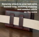 Securely attach to your belt with leather loop