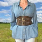 Dark brown leather corset belt