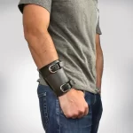 Black leather wrist wallet