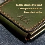 Hand stitched personalized green leather wallet