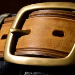 Solid brass buckle wide belt leather