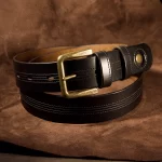 Full grain black leather belt wide